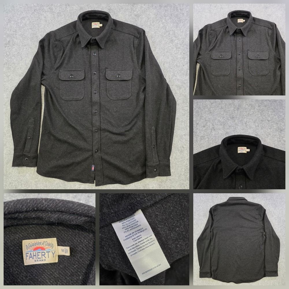 Faherty Legend Sweater Shirt Mens Medium Gray Twill‎ Knit Long Sleeve Button Up